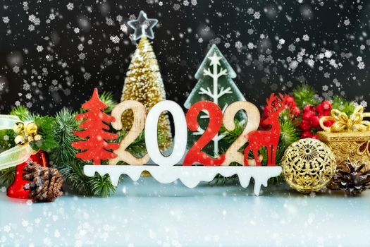 Christmas holidays composition on white wooden background with copy space for your text , Christmas background with decorations