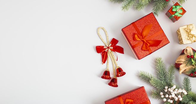 Christmas Decoration With Ornament And Defocused Lights . Abstract christmas lights on background.