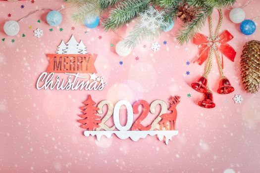 Merry christmas card. Winter holiday theme. Happy New Year. Space for text