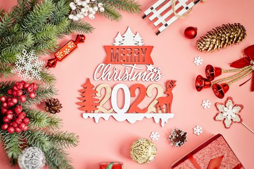 Merry christmas card. Winter holiday theme. Happy New Year. Space for text