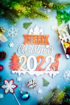 Merry christmas card. Winter holiday theme. Happy New Year. Space for text