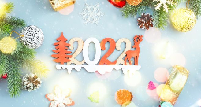 Merry christmas card. Winter holiday theme. Happy New Year. Space for text