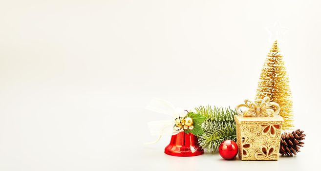 Christmas Decoration With Ornament And Defocused Lights . Abstract christmas lights on background.