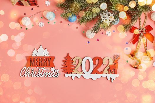 Merry christmas card. Winter holiday theme. Happy New Year. Space for text