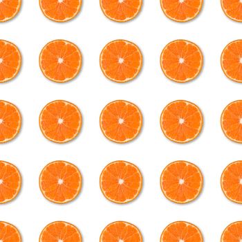 Fresh orange tangerine slices seamless pattern. Close up of citrus fruit background. Studio photography.