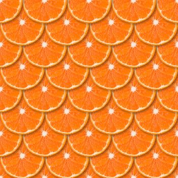 Fresh orange tangerine slices seamless pattern. Close up of citrus fruit background. Studio photography.