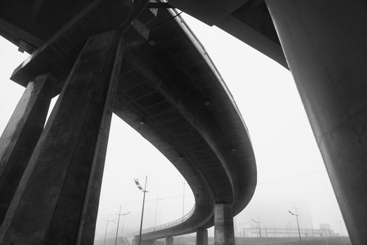 Modern bridge, abstract detail, black and white image.