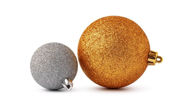 Christmas decoration balls isolated on white background, close up