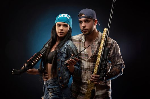 the girl and a guy with a gun