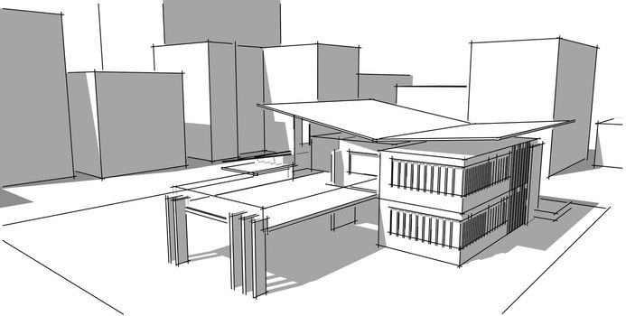 Abstract architectral drawing sketch,Illustration