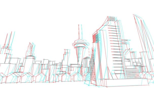 Abstract glitch architectural drawing sketch,Illustration