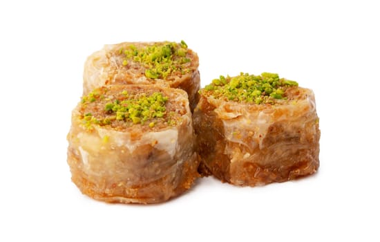 Delicious sweet baklava isolated on white background, close up