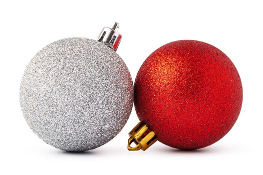 Christmas decoration balls isolated on white background, close up