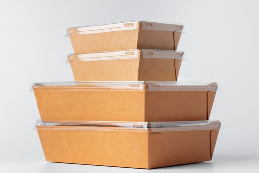 Cardboard brown food box pack isolated on white background close up