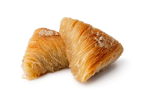 Close up photo of Turkish dessert baklava isolated on white