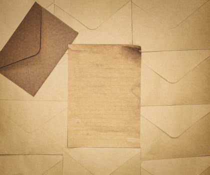 Vintage old brown envelope and paper background texture top view, Flat lay copy space, business, education, antique, rustic concept retro design space for text