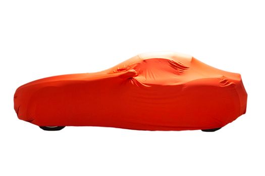 Car cover for presentation sport car or protection orange colored isolated on white background modern