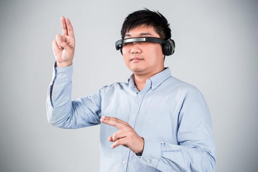 picture of handsome businessman with digital glasses good