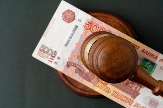 Russian Rubles notes with judge mallet. Corruption concept. High quality photo