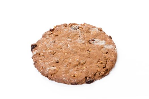 One oat baked cookie isolated on white background