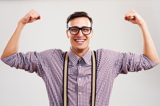 Portrait of self-confident nerdy man.