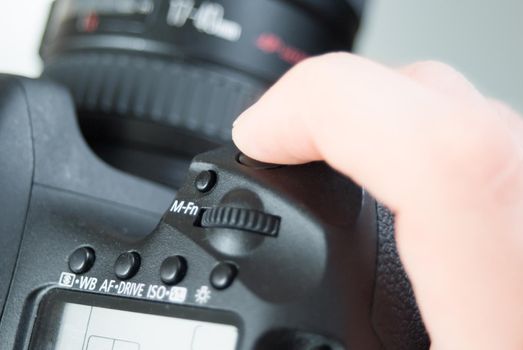Digital SLR Camera with Lens, shutter button