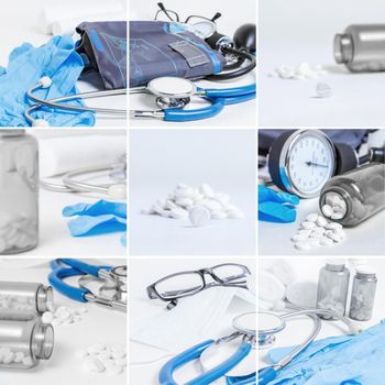 Collage of medical instruments and preparats