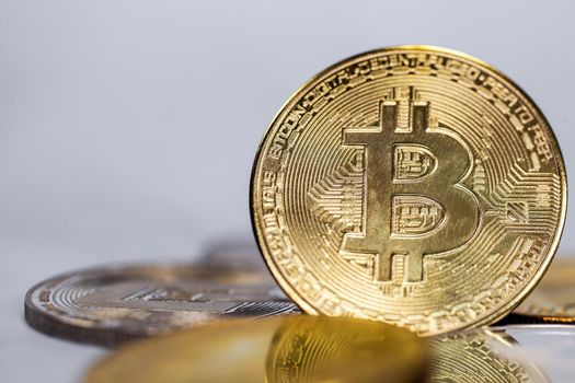 bitcoin cryptocurrency,Stock Market Concept. macro shot, gold virtual money, Technology, business, trading stock market concept modern background closeup