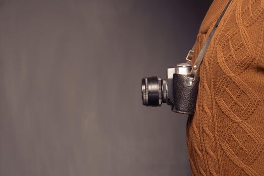 Vintage style photographer, space for text