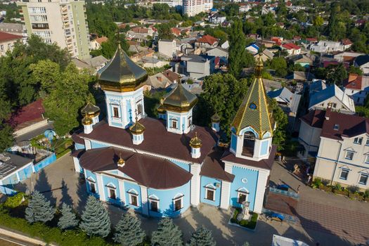 Chisinau, Moldova, August 2020: Aerial view to Ciuflea AKA Sf Teodor Tiron Monastery. Was found by two brothers in 1858, Aromanian merchants who emigrated from Macedonia to Bessarabia in 1821