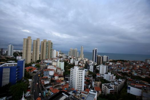 salvador, bahia, brazil - august 29, 2016: Aerial view of dwellings in favela area in Federacao neighborhood in Salvador city.