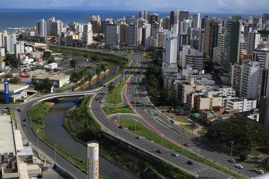 salvador, bahia, brazil - june 29, 2016: aerial view of residential buildings facades in Pituba district in Salvador city.