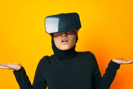 arab woman virtual reality glasses entertainment ethnicity model. High quality photo