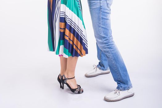 Beauty couple dancing social dance. Kizomba or bachata or semba or taraxia , on white background.