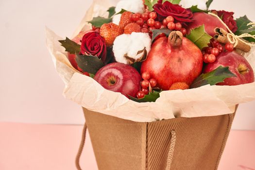 bouquet with fruits vitamins decoration gift romance. High quality photo