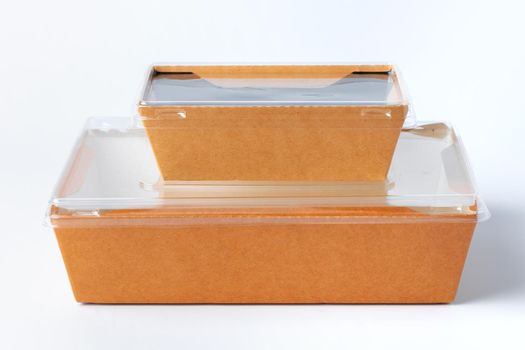 Cardboard brown food box pack isolated on white background close up
