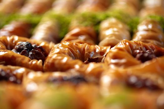 Close up photo of delicious baklava at a hotel buffet