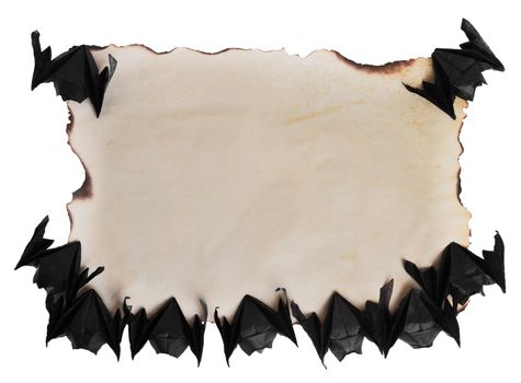 Frame of origami bats around papyrus, space for text