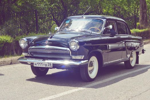 PYATIGORSK, RUSSIA - MAY 09, 2017: classic soviet retro black car GAZ-21 Volga