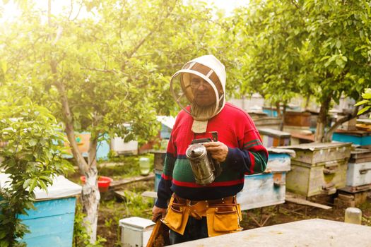 Beekeeper holding a frame of honeycomb