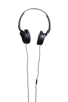 wired black headphone isolated over white background