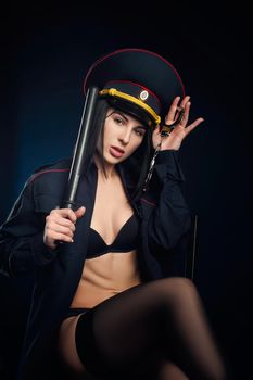 the Portrait of a woman in a Russian police uniform English translation police