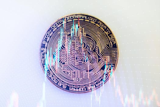 Bitcoin cryptocurrency coins . Crypto currency Gold Bitcoin, BTC, Bit Coin. Macro shot of Bitcoin coins isolated on black background.