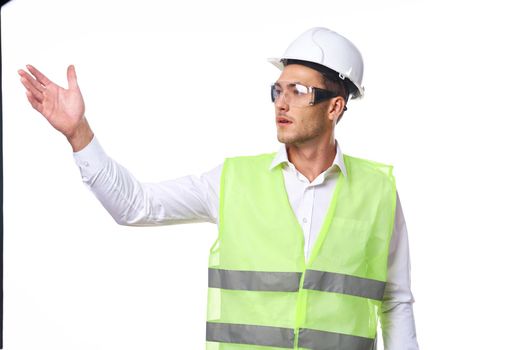 engineer in working uniform protective clothing construction. High quality photo