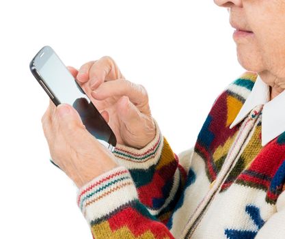 elderly woman using smartphone close-up