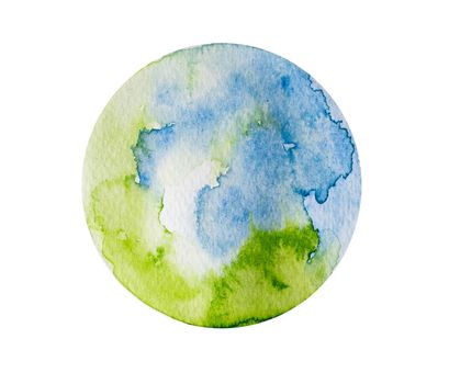Blue and green watercolor circular stain painting, isolated