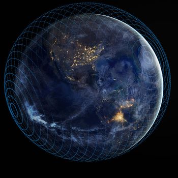 Global digital Network Telecommunication network above Earth viewed from space with connected system