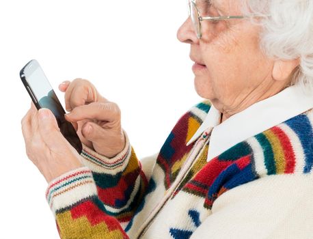 elderly woman using smartphone close-up