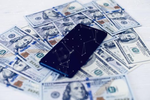 The phone is on the money . Money investment via phone, mobile payments. Phone in dollars .