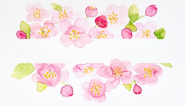 Amazing watercolor violet and pink orchids with copy space
